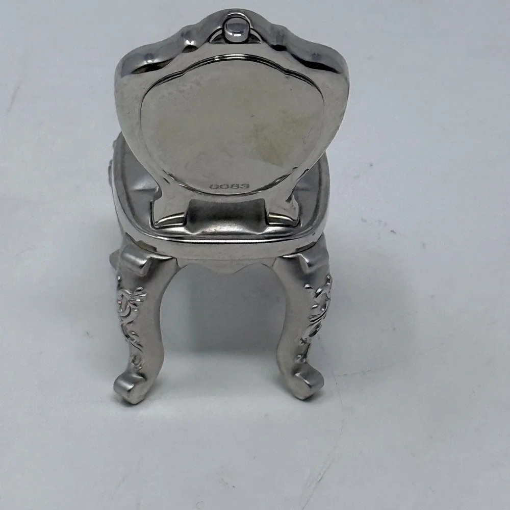 Bulova Miniature Chair Clock Silver Tone Metal Quartz Vintage Collectible Decor